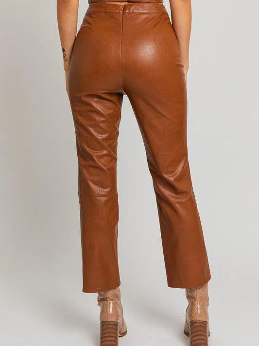 Sassy Club Lis Straight Leg Faux Leather Crop Pants-Women's Pants-Shop Z & Joxa