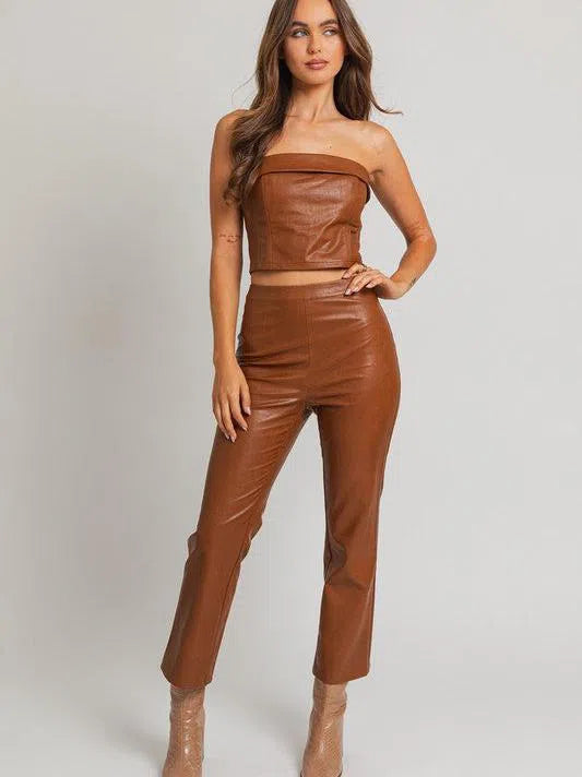 Sassy Club Lis Straight Leg Faux Leather Crop Pants-Women's Pants-Shop Z & Joxa