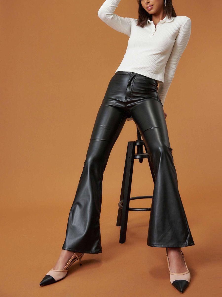 Sassy Girl Vegan Leather Flared Pants-Women's Clothing-Shop Z & Joxa