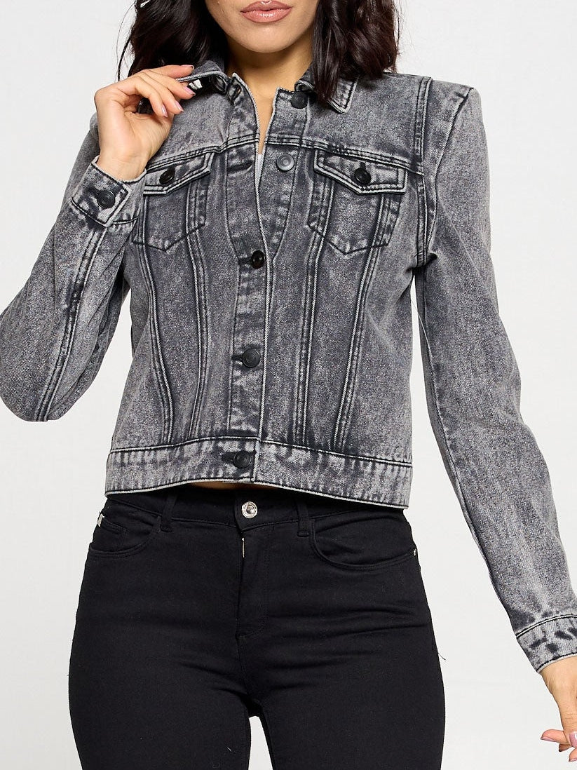 Sassy Since Birth Puff Sleeve Denim Jacket-Women's Clothing-Shop Z & Joxa