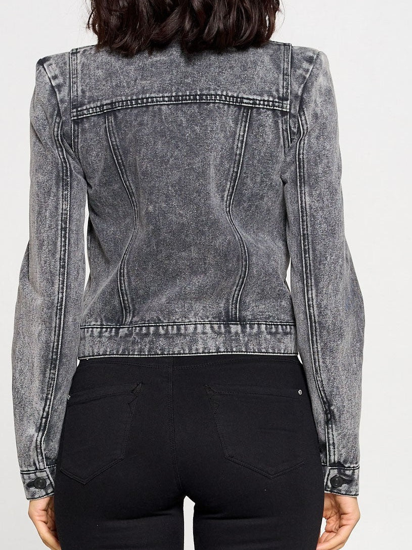Sassy Since Birth Puff Sleeve Denim Jacket-Women's Clothing-Shop Z & Joxa