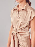 Satin Beauty Button-Up Collared Dress-Dresses-Shop Z & Joxa