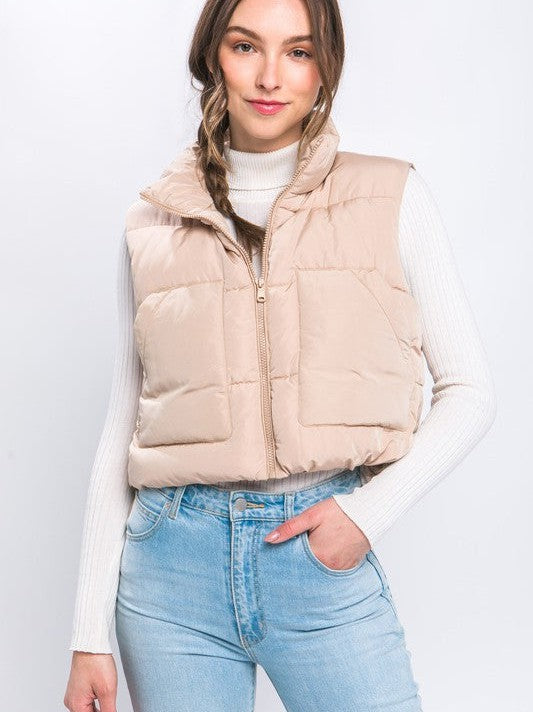 Say Yes to the Vest Puffer Vest With Pockets-Women's Clothing-Shop Z & Joxa