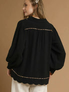Scallop Chic Black Linen Long Sleeve Blouse by Umgee-Women's Shirts & Tops-Shop Z & Joxa