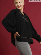 Scallop Chic Black Linen Long Sleeve Blouse by Umgee-Women's Shirts & Tops-Shop Z & Joxa
