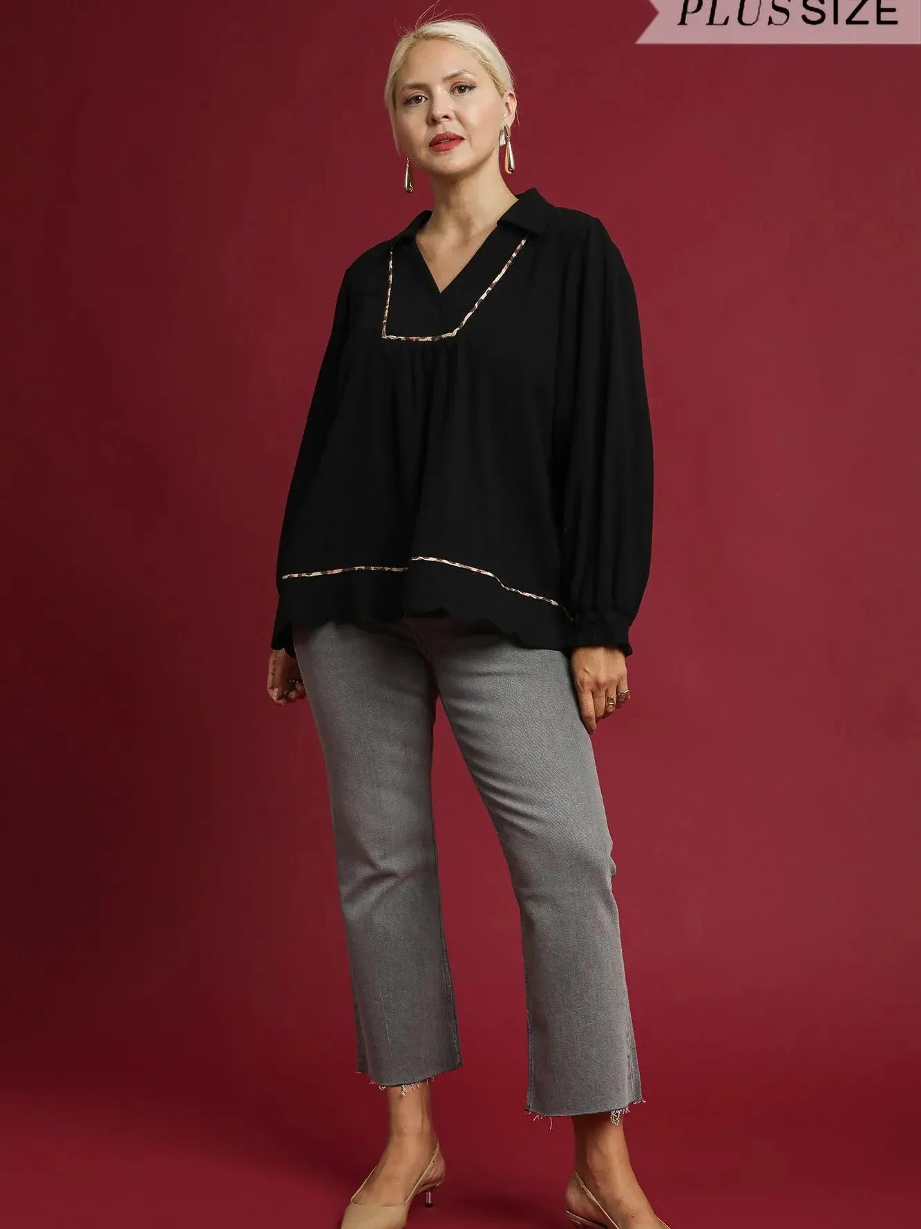 Scallop Chic Black Linen Long Sleeve Blouse by Umgee-Women's Shirts & Tops-Shop Z & Joxa