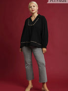 Scallop Chic Black Linen Long Sleeve Blouse by Umgee-Women's Shirts & Tops-Shop Z & Joxa
