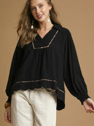 Scallop Chic Black Linen Long Sleeve Blouse by Umgee-Women's Shirts & Tops-Shop Z & Joxa