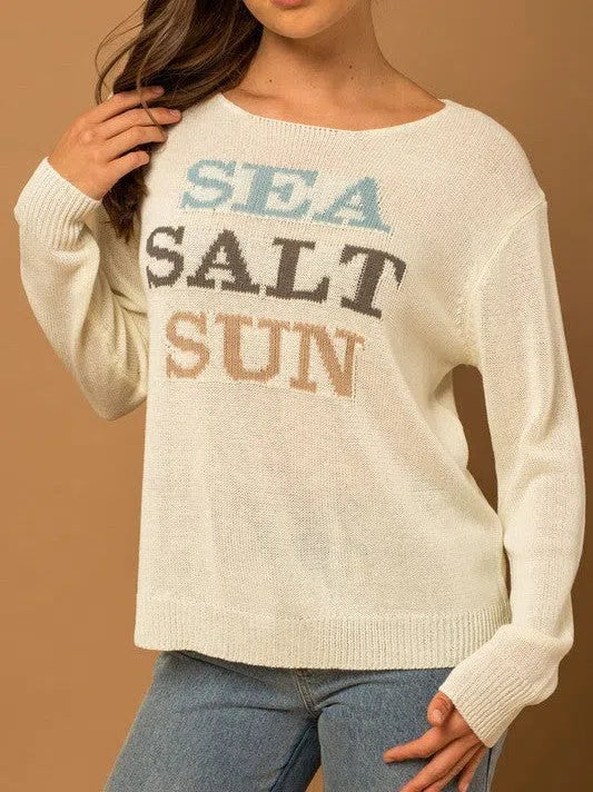 Sea Salt Sun Round Neck Long Sleeve Graphic Sweater-Women's Clothing-Shop Z & Joxa