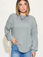 Seam It Up Ribbed Round Neck Long Sleeve Shirt By Basic Bae-Women's Shirts & Tops-Shop Z & Joxa