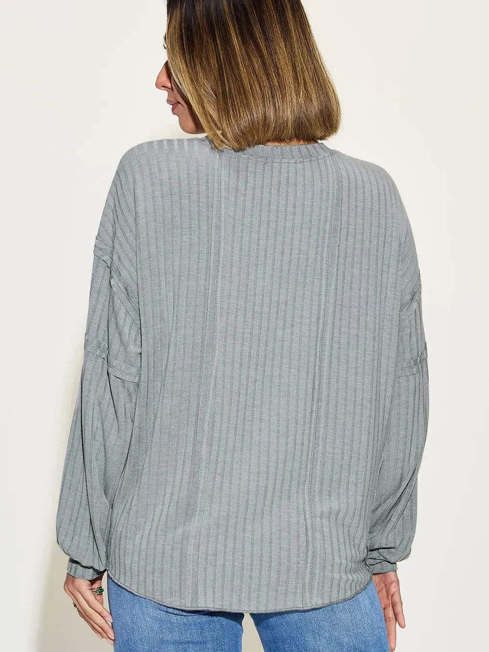 Seam It Up Ribbed Round Neck Long Sleeve Shirt By Basic Bae-Women's Shirts & Tops-Shop Z & Joxa