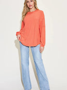 Seam It Up Ribbed Round Neck Long Sleeve Shirt By Basic Bae-Women's Shirts & Tops-Shop Z & Joxa
