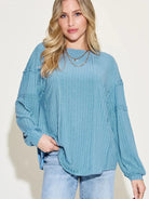 Seam It Up Ribbed Round Neck Long Sleeve Shirt By Basic Bae-Women's Shirts & Tops-Shop Z & Joxa
