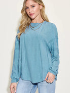 Seam It Up Ribbed Round Neck Long Sleeve Shirt By Basic Bae-Women's Shirts & Tops-Shop Z & Joxa