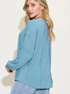 Seam It Up Ribbed Round Neck Long Sleeve Shirt By Basic Bae-Women's Shirts & Tops-Shop Z & Joxa