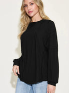 Seam It Up Ribbed Round Neck Long Sleeve Shirt By Basic Bae-Women's Shirts & Tops-Shop Z & Joxa