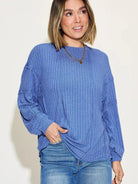 Seam It Up Ribbed Round Neck Long Sleeve Shirt By Basic Bae-Women's Shirts & Tops-Shop Z & Joxa
