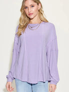 Seam It Up Ribbed Round Neck Long Sleeve Shirt By Basic Bae-Women's Shirts & Tops-Shop Z & Joxa