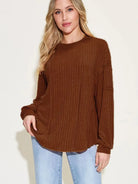 Seam It Up Ribbed Round Neck Long Sleeve Shirt By Basic Bae-Women's Shirts & Tops-Shop Z & Joxa