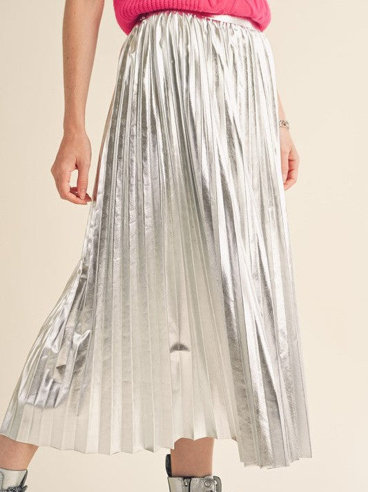 Seize the Day Metallic Pleated Midi Skirt-Women's Clothing-Shop Z & Joxa