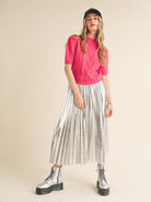 Seize the Day Metallic Pleated Midi Skirt-Women's Clothing-Shop Z & Joxa