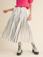 Seize the Day Metallic Pleated Midi Skirt-Women's Clothing-Shop Z & Joxa