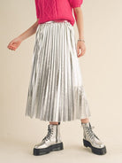 Seize the Day Metallic Pleated Midi Skirt-Women's Clothing-Shop Z & Joxa