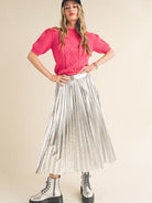 Seize the Day Metallic Pleated Midi Skirt-Women's Clothing-Shop Z & Joxa