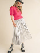 Seize the Day Metallic Pleated Midi Skirt-Women's Clothing-Shop Z & Joxa