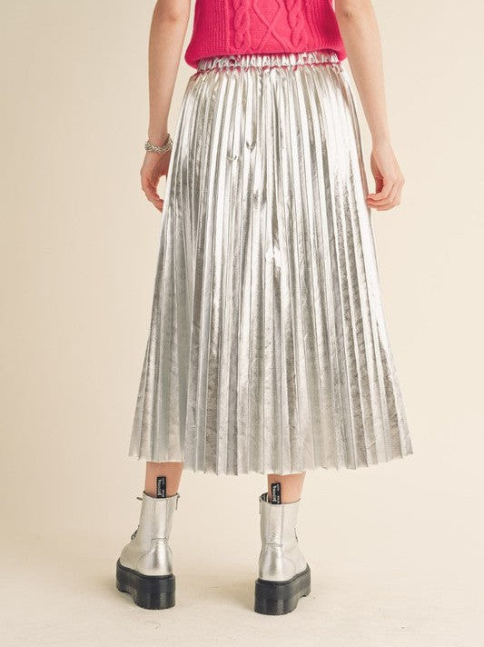 Seize the Day Metallic Pleated Midi Skirt-Women's Clothing-Shop Z & Joxa