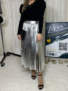 Seize the Day Metallic Pleated Midi Skirt-Women's Clothing-Shop Z & Joxa