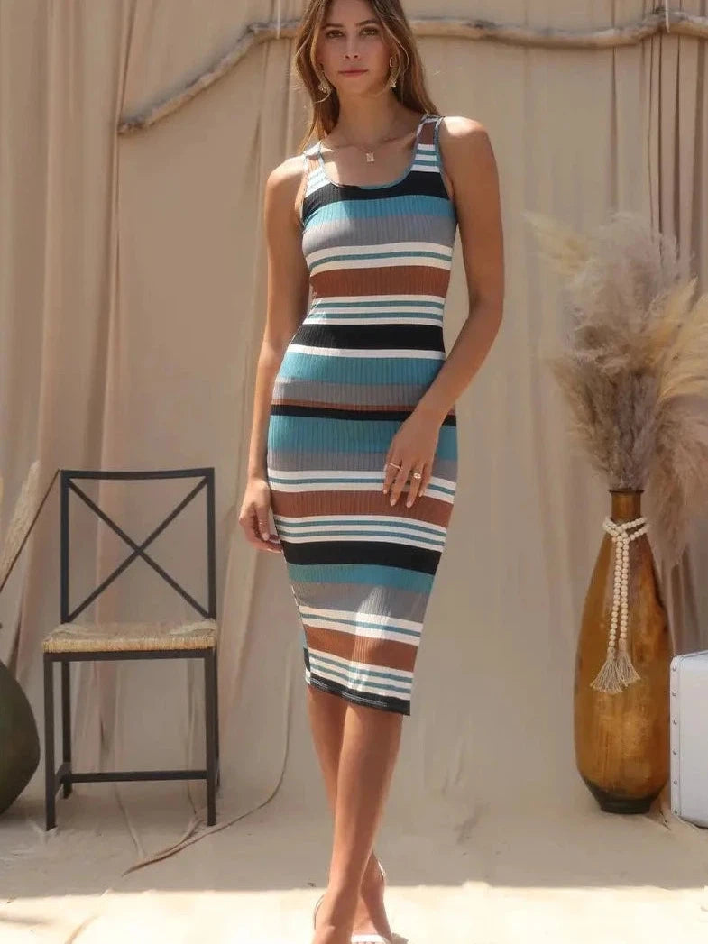 Shades of Style Striped Column Midi Dress-Women's Clothing-Shop Z & Joxa
