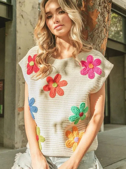 Share Happiness Crochet Flower Embroidery Knit Top-Women's Clothing-Shop Z & Joxa