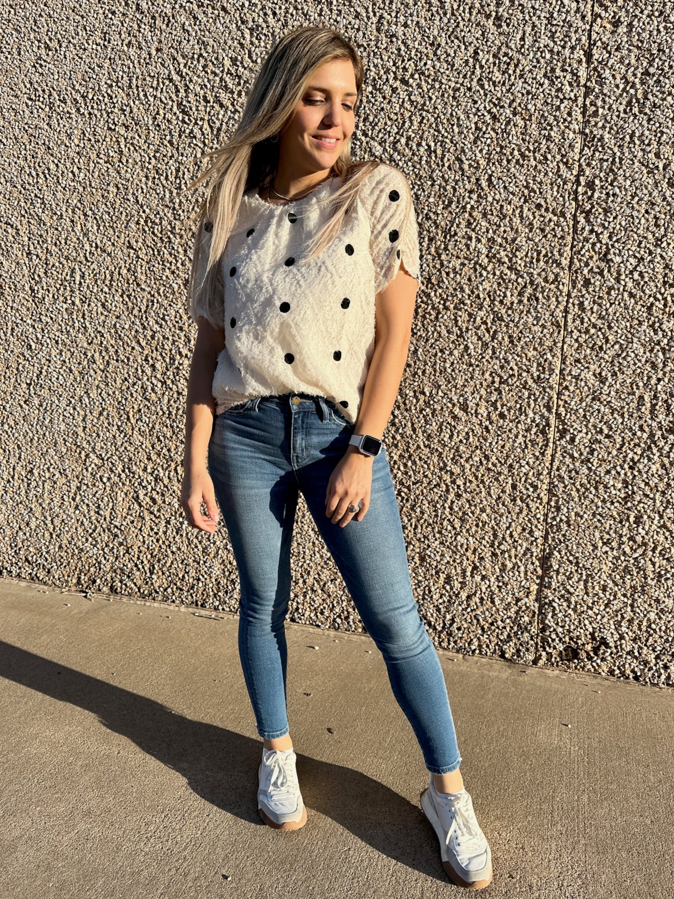 She Can Conquer The World Textured Polka Dot Top-Women's Shirts & Tops-Shop Z & Joxa