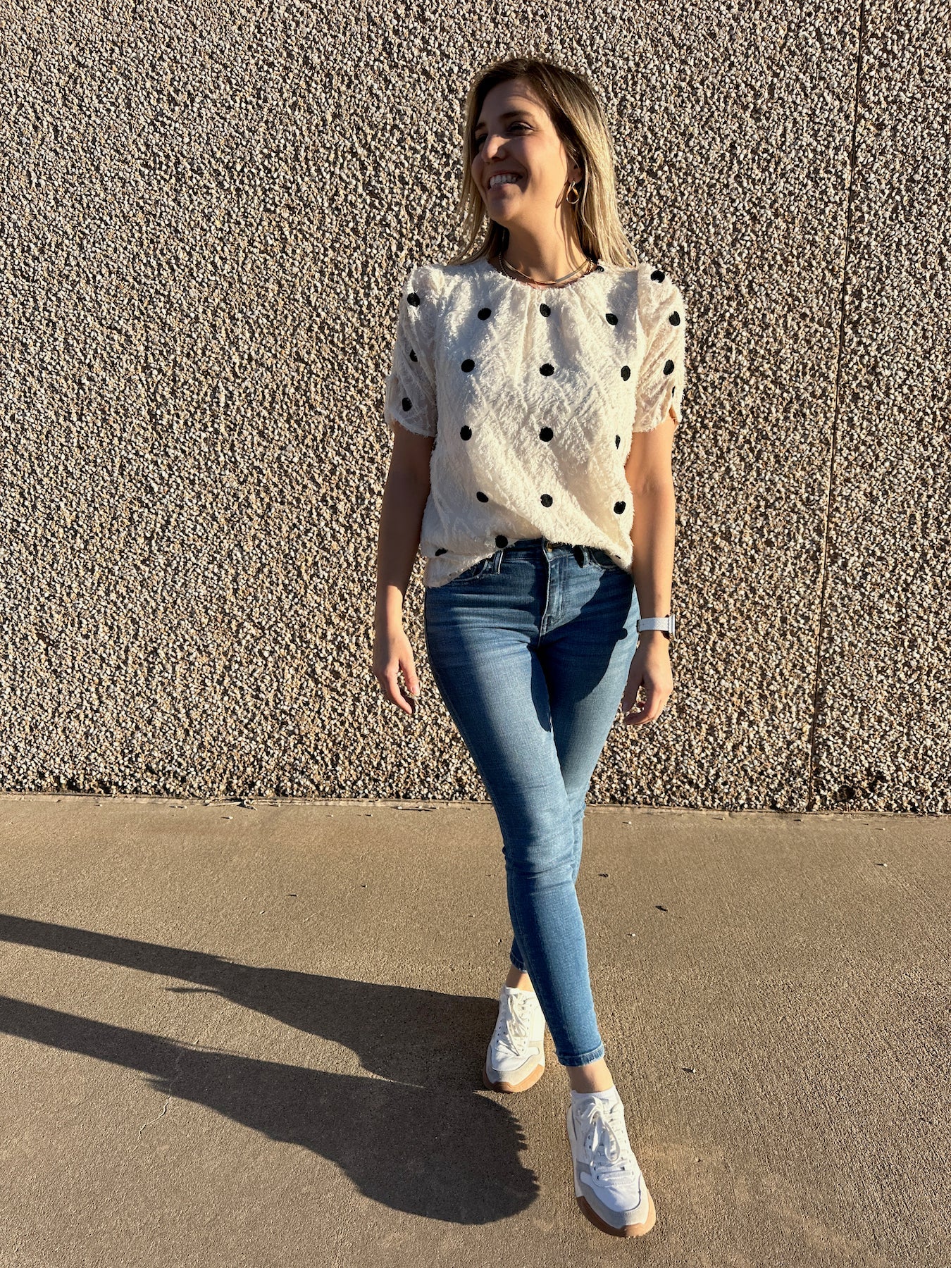 She Can Conquer The World Textured Polka Dot Top-Women's Shirts & Tops-Shop Z & Joxa