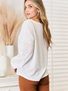 Shiny Whisper Lace Eyelet Long Sleeve Drop Shoulder Blouse-Women's Shirts & Tops-Shop Z & Joxa
