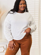 Shiny Whisper Lace Eyelet Long Sleeve Drop Shoulder Blouse-Women's Shirts & Tops-Shop Z & Joxa