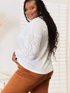 Shiny Whisper Lace Eyelet Long Sleeve Drop Shoulder Blouse-Women's Shirts & Tops-Shop Z & Joxa