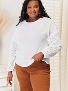 Shiny Whisper Lace Eyelet Long Sleeve Drop Shoulder Blouse-Women's Shirts & Tops-Shop Z & Joxa