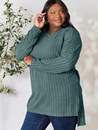 Side Hustle Ribbed Slit Hem Long Sleeve Top by Basic Bae-Women's Shirts & Tops-Shop Z & Joxa