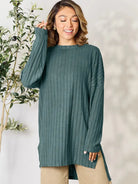 Side Hustle Ribbed Slit Hem Long Sleeve Top by Basic Bae-Women's Shirts & Tops-Shop Z & Joxa