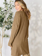 Side Hustle Ribbed Slit Hem Long Sleeve Top by Basic Bae-Women's Shirts & Tops-Shop Z & Joxa