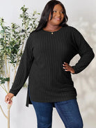 Side Hustle Ribbed Slit Hem Long Sleeve Top by Basic Bae-Women's Shirts & Tops-Shop Z & Joxa