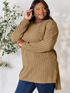Side Hustle Ribbed Slit Hem Long Sleeve Top by Basic Bae-Women's Shirts & Tops-Shop Z & Joxa