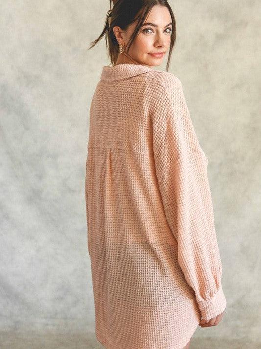 Simple Waffle Knit Button Shirt-Women's Clothing-Shop Z & Joxa