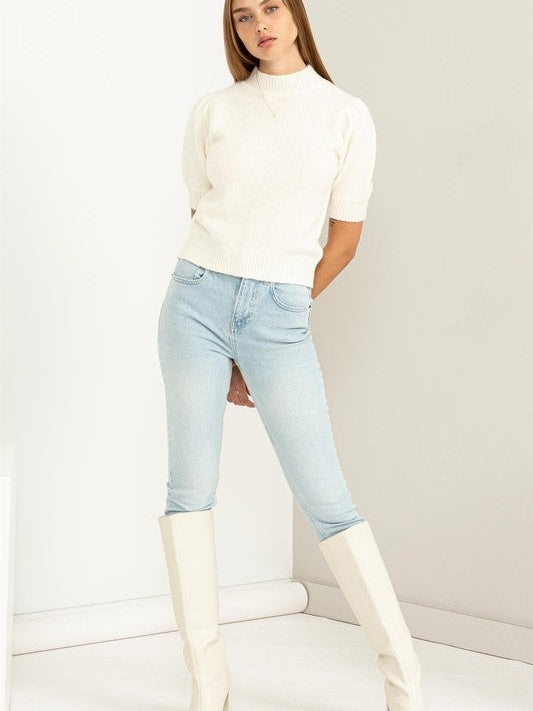 Simply Sweet Puff Sleeve Sweater Top-Women's Clothing-Shop Z & Joxa