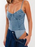 Slay the Game Medium Stone Bustier Denim Bodysuit-Women's Clothing-Shop Z & Joxa