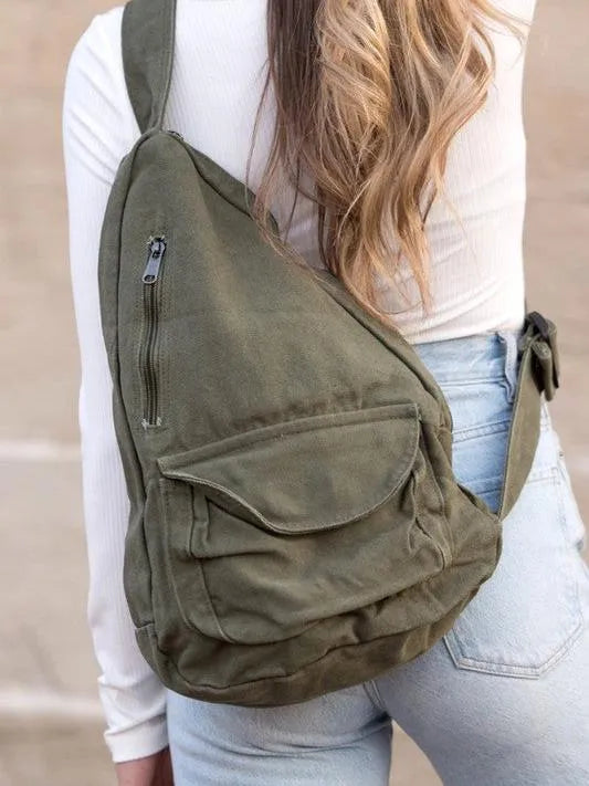 Slinging Along Oversized Canvas Sling Crossbody-Women's Accessories-Shop Z & Joxa