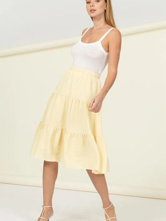 Smile Big, Laugh Often Flowy Tiered A-Line Midi Skirt-Women's Clothing-Shop Z & Joxa