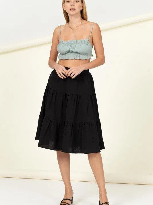 Smile Big, Laugh Often Flowy Tiered A-Line Midi Skirt-Women's Clothing-Shop Z & Joxa